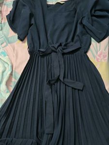 Navy Pleated Midi Dress for women