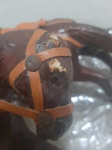 Showpiece - 2 Wooden Leather horses