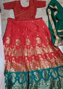 Red & Gold Paisley Lengha Set