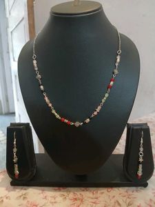 Multi color Beaded Necklace &amp; Earring Set