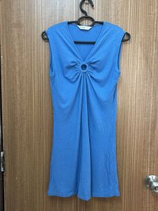 Bodycon Blue Dress With Chest Cut Design