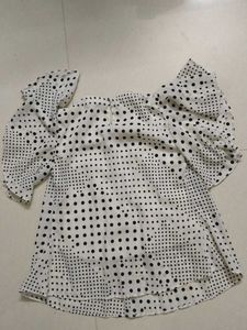 Polka Dot Ruffle Sleeve Top