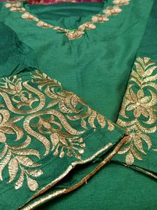 Emerald Green Silk Blend Kurti with Gold Zari Work