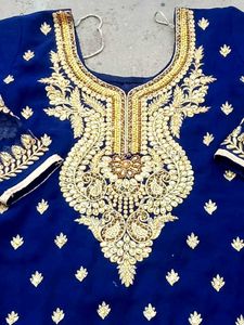 Elegant Blue Embroidered Suit