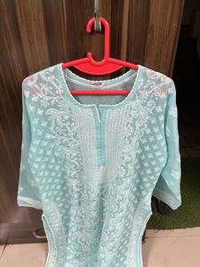 New Blue Lucknowi Chikan Kurti