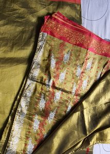 Olive Green Red Saree