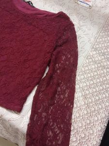 Maroon Lace Long Sleeve Top