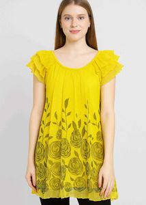 Yellow Floral Ruffle Sleeve Dress