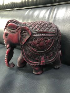 Hand Carved Maroon Resin Elephant Showpiece