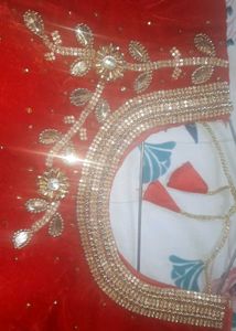 Women Stiched Velvet Blouse Heavy Work Red Cherry