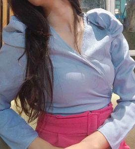 Women Crop Back Node Top In Powerdee blue Colour