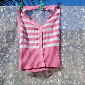 Pink Striped Halter Top
