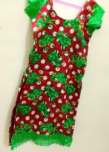 💚❤️NEW Floral Kurti With Green Lace 💚