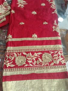 Red Embroidered Dress Material