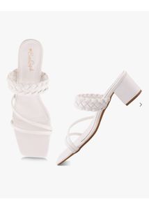 White Braided Block Heel Sandals
