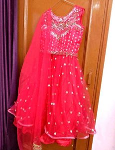 Red Lehnga Set In Net Fabric