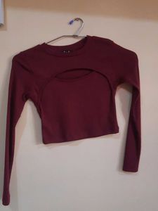 Burgundy Cutout Long Sleeve Top