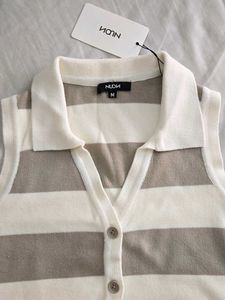 Striped Knit Polo Top