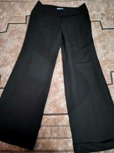 Wide Leg Black Pants With Attached Belt