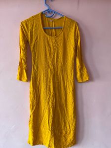 Mustard Embroidered Kurta With Free Black Top