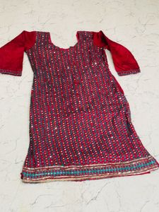 Red &amp; Teal Embroidered Fabric