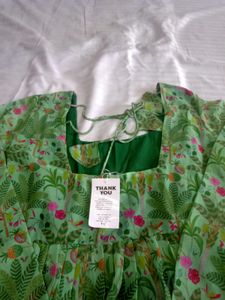 Green Tropical Print Dress