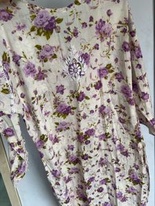 Floral Printed Lavender White Chikankari Lucknowi
