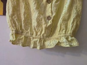 Yellow Eyelet Button-Down Top