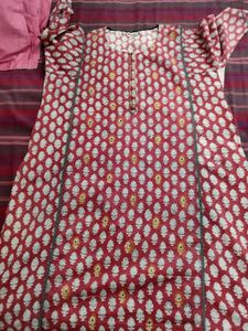 Fabindia Red &amp; White Floral Print Kurta