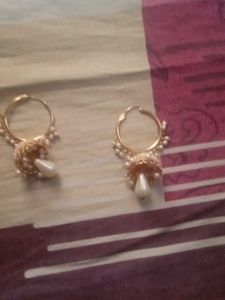 Pearl Drop Hoop Earrings