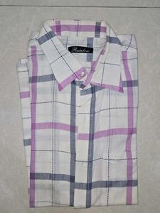 Purple and Blue Checkered White Shirt