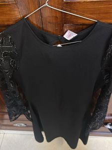 Little Black Dress with Lace Sleeves