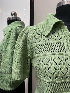 Green Crochet Collar Top