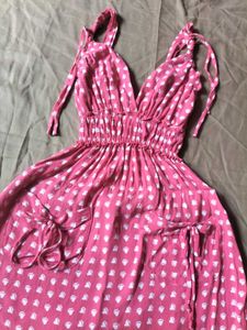 Pink Heart Print Tie-Strap Mini Dress