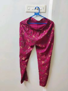Maroon Foil Printed Kurta With Trousers