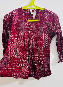 Maroon Bohemian Smocked Tunic Short Kurti
