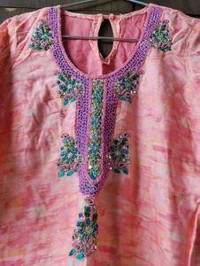 Peach Designer Stitched Kurta Pant Dupatta Set