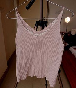 Pink Lace Trim Tank Top