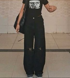 Ripped Wide Leg Black Jeans