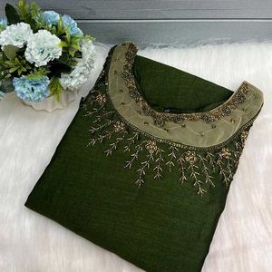 Embroidered Olive Green Kurti