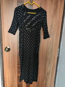 Black Embroidered Yoke Straight Kurta(Women)