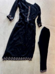 Jet Black Kurta Set Size S