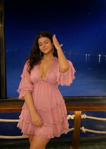 Pink Ruffle Tiered Mini Dress