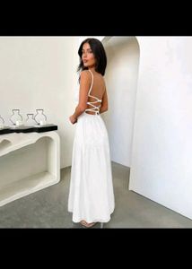 White Tiered A Line Backless Maxi Dress