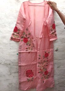 Sheer Pink Embroidered Long Shrug💗💗