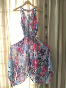 Rain &amp; Rainbow Printed Halter Dress With Handkerchief Hem And Drawstring #studio