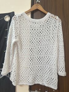 White Knit Openwork Top