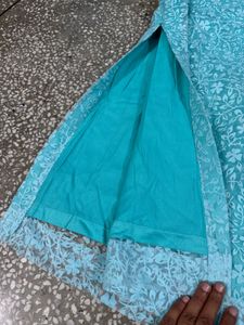 Aqua Embroidered Net Kurta