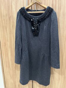 Gray Dress with Beaded Neckline - Size M