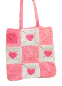 Pink Heart Crochet Tote Bag